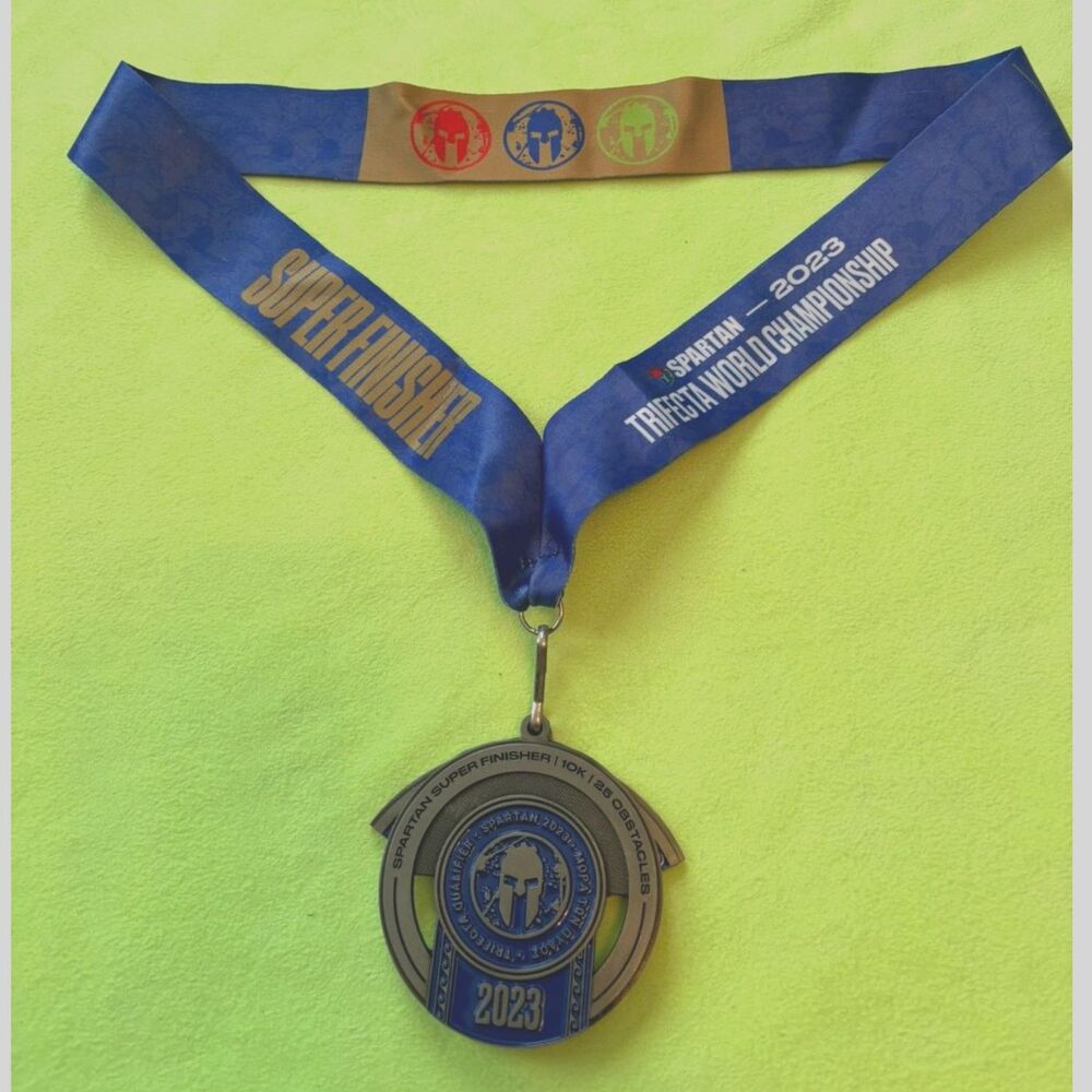 2023 Spartan Super Medal Sparta Greece Trifecta World Championship Ribbon